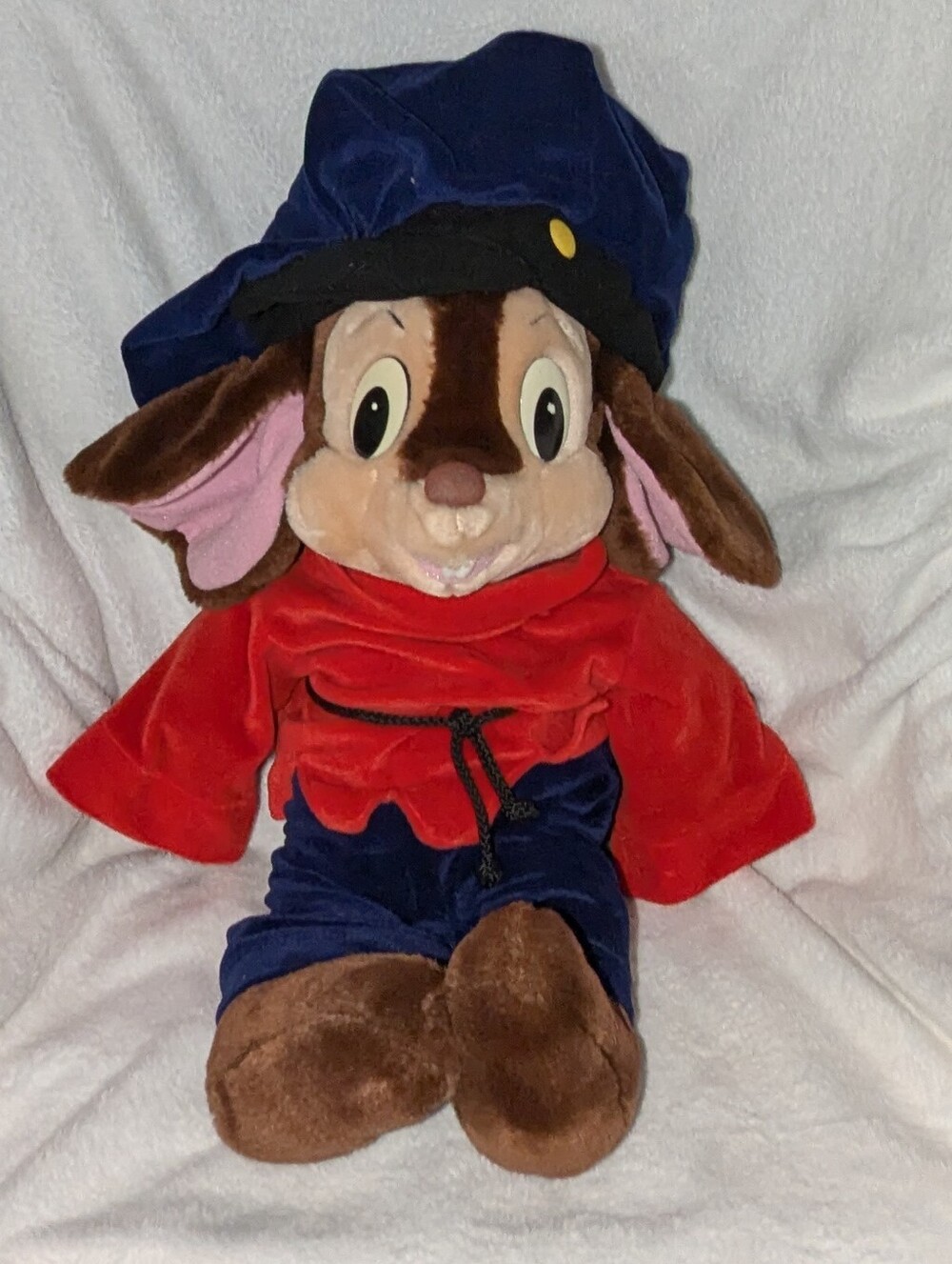 Vintage Plush Bunny in Red Top and Navy Hat